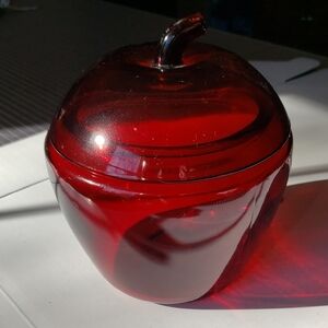 Anchor Hocking Ruby Red Glass Apple Container